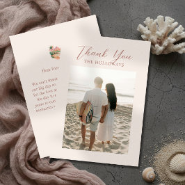 Tropical Sunset Island Watercolor Wedding Photo Dankeskarte