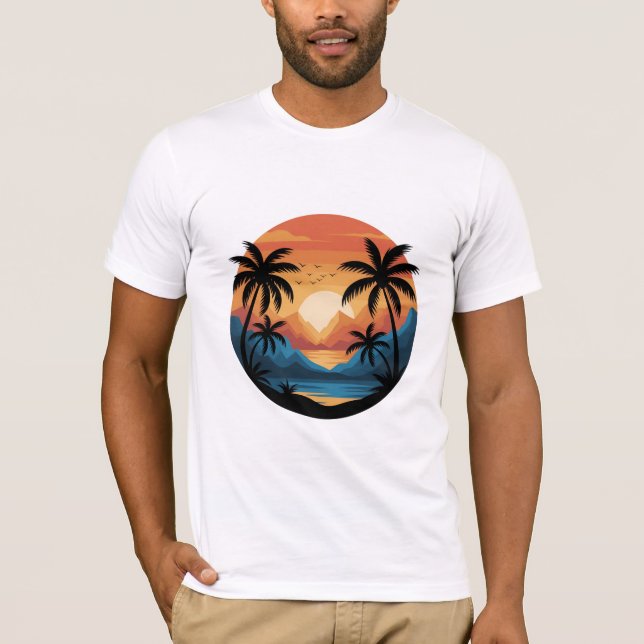 Tropical Sunset Landscape with Palm Trees and Moun T-Shirt (Vorderseite)