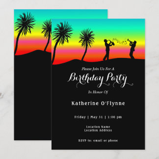 Tropical Sunset Musicians Silhouette Geburtstag Einladung