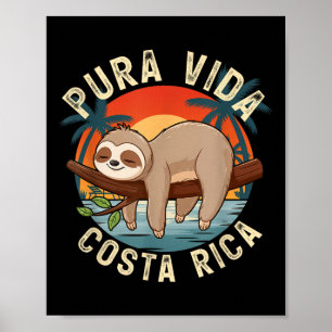 Tropical Sunset Nature Sloth Costa Rica Pura Vida Poster