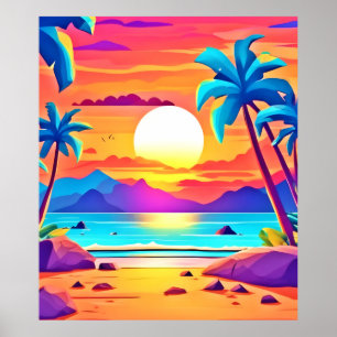 Tropical Sunset Oasis Poster