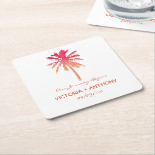 Tropical Sunset Palm Tree Beach Hochzeit Rechteckiger Pappuntersetzer