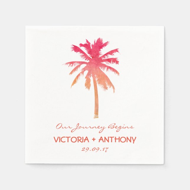 Tropical Sunset Palm Tree Beach Hochzeit Serviette (Vorderseite)