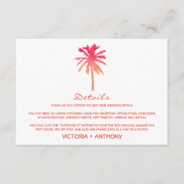 Tropical Sunset Palm Tree Beach Hochzeitsdetails Begleitkarte