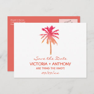 Tropical Sunset Palm Tree Beach Save the Date Ankündigungspostkarte
