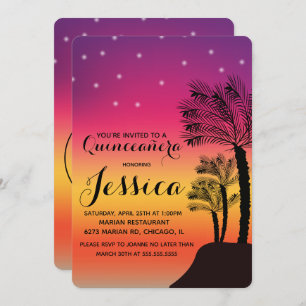 Tropical Sunset Palm Tree Quinceañera Sweet 15 Einladung