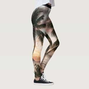 Tropical Sunset Palm Trees Caribbean USVI Leggings