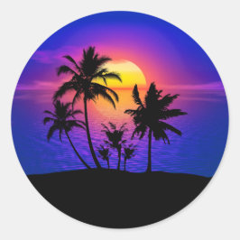 Tropical Sunset Palm Trees Herz-Aufkleber