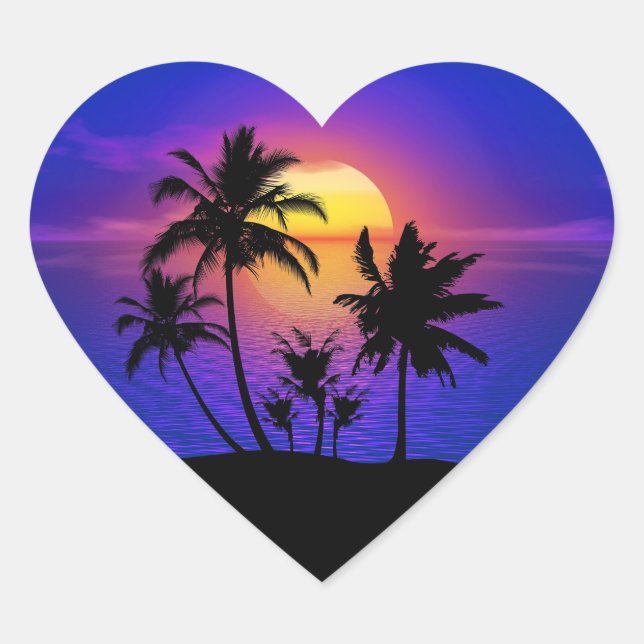 Tropical Sunset Palm Trees Herz-Aufkleber (Vorderseite)