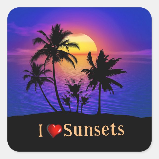 Tropical Sunset Palm Trees Quadratischer Aufkleber (Vorderseite)