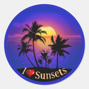 Tropical Sunset Palm Trees Runder Aufkleber