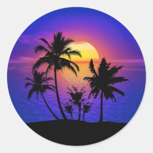 Tropical Sunset Palm Trees Runder Aufkleber