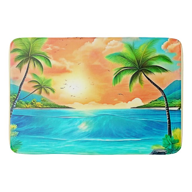 Tropical Sunset Paradise Beach View Badematte (Vorderseite)