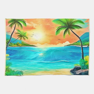 Tropical Sunset Paradise Beach View Geschirrtuch