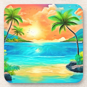 Tropical Sunset Paradise Beach View Getränkeuntersetzer