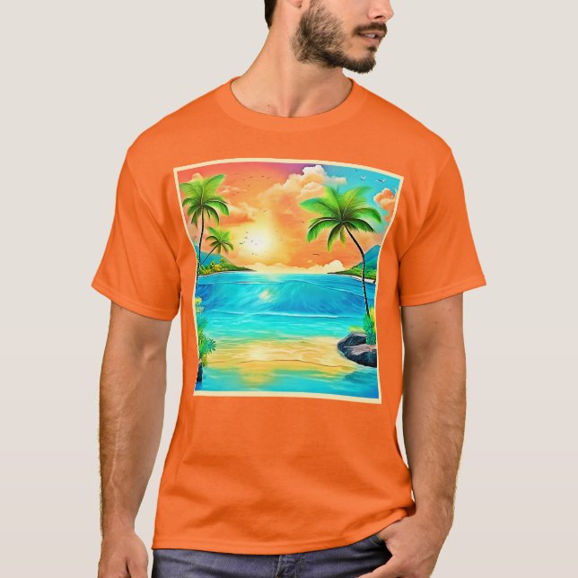 Tropical Sunset Paradise Beach View T-Shirt (Vorderseite)