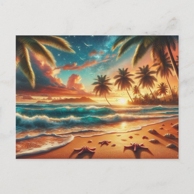 Tropical Sunset Paradise Malerei Postkarte (Vorderseite)