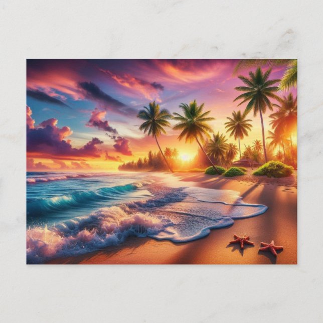Tropical Sunset Paradise Malerei Postkarte (Vorderseite)