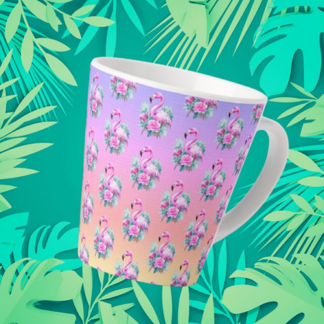 Tropical Sunset Pink Flamingo Milchtasse (Small latte mug, tropical sunset and flamingos)