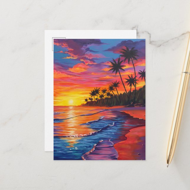 Tropical Sunset Postcard Postkarte (Vorderseite/Rückseite Beispiel)