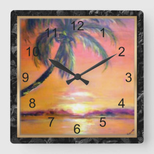 Tropical Sunset Quadratische Wanduhr