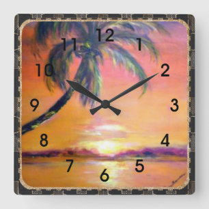 Tropical Sunset Quadratische Wanduhr