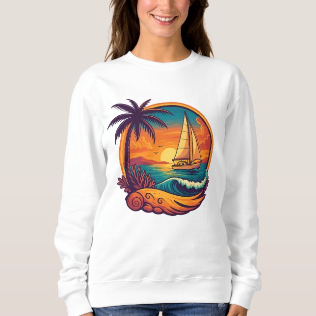 Tropical Sunset Sailing Abenteuer Damen Sweatshirt (Vorderseite)