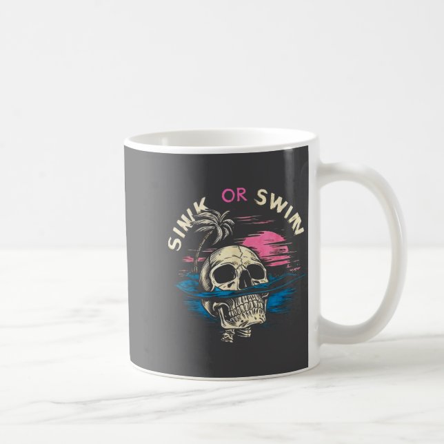 Tropical Sunset Skull Sink Ocean Swim Laugh Kaffeetasse (Rechts)