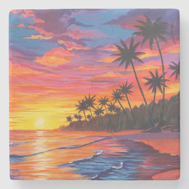 Tropical Sunset Stone Beverage Coaster Steinuntersetzer (Vorderseite)