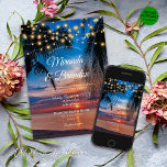 Tropical Sunset String Lights Palm Beach Wedding Einladung<br><div class="desc">Genießen Sie das Wesen Ihrer Hochzeit am Strand mit unserer Custom Tropical Sunset String Lights Palm Beach Hochzeitsempfehlung. Dieses handgefertigte Stück, entworfen mit Liebe von Mylini Design, verkörpert die ruhige Schönheit eines tropischen Sonnenuntergangs und den hypnotisierenden Reiz von Saitenlichtern und verspricht, Ihre Gäste auf Ihren besonderen Tag zu freuen. Die...</div>