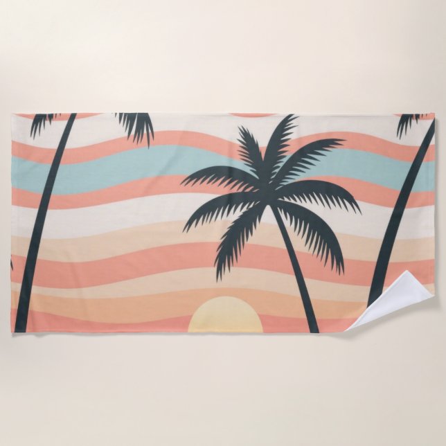 Tropical Sunset Stripes – Sunset Palms Towel Strandtuch (Vorderseite)