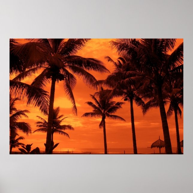 Tropical Sunset Summer Design Palmen Landschaft Poster (Vorne)