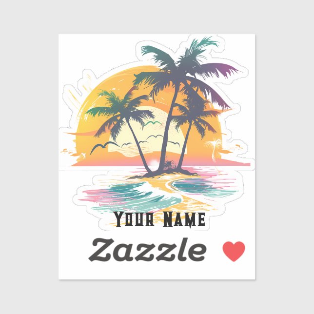 Tropical Sunset Vibes - Palmen Trees & Beach Desig Aufkleber (Blatt)