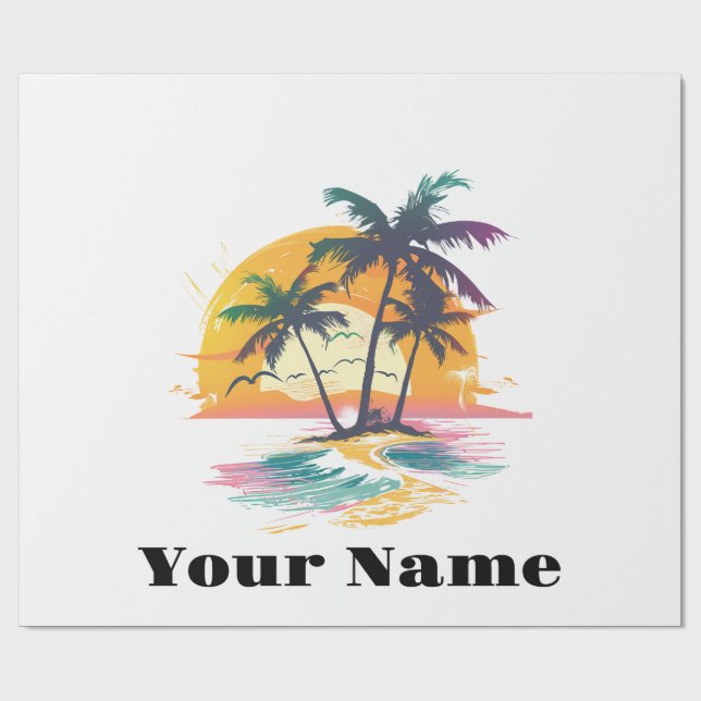 Tropical Sunset Vibes - Palmen Trees & Beach Desig Geschenkpapier (Flach)