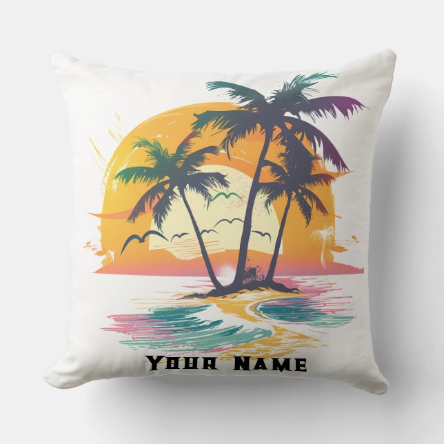 Tropical Sunset Vibes - Palmen Trees & Beach Desig Kissen (Vorderseite)
