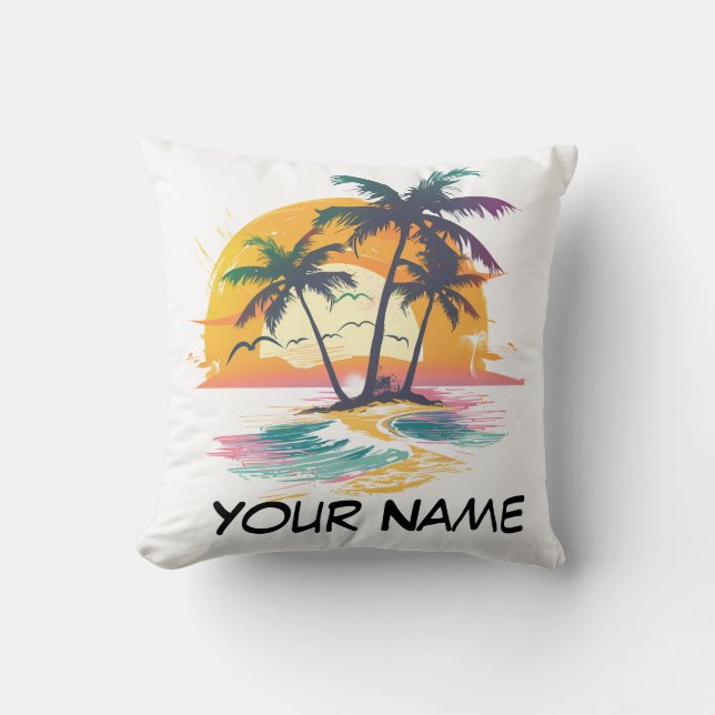 Tropical Sunset Vibes - Palmen Trees & Beach Desig Kissen (Vorderseite)