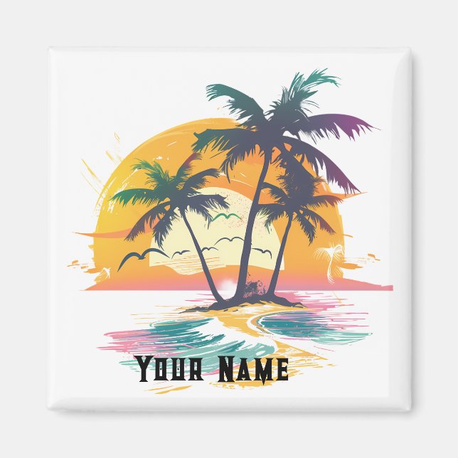 Tropical Sunset Vibes - Palmen Trees & Beach Desig Magnet (Vorne)