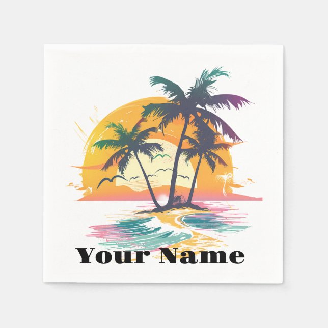 Tropical Sunset Vibes - Palmen Trees & Beach Desig Serviette (Vorderseite)