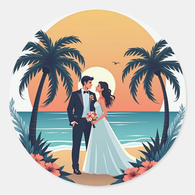 Tropical Sunset Wedding Sticker (Vorderseite)