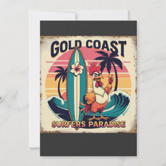 Tropical Surf Vibes - Retro Rooster & Waveboard T- Einladung