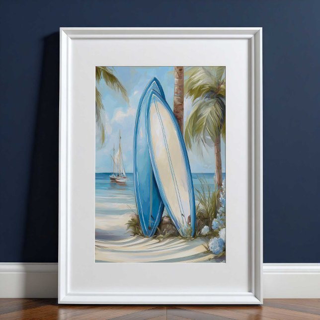 Tropical Surfboard Coastal Wall Art Print Poster (Tropical Surfboard Coastal Wall Art Print by TinkPrints.)