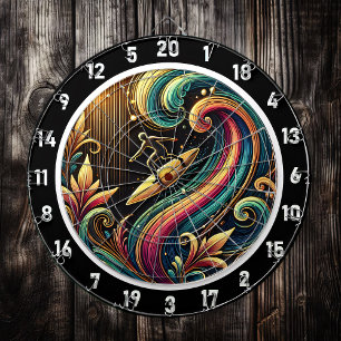 Tropical Surfer Sunset Wave Art Piece Dartscheibe