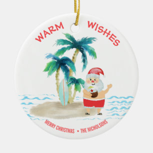 Tropical surfing Santa Beach Warme wünscht Weihnac Keramik Ornament