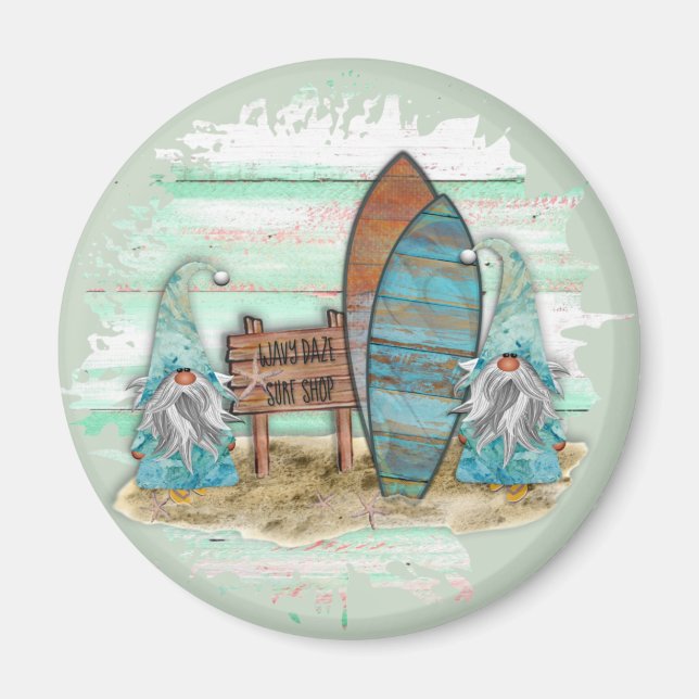 Tropical surfing Watercolor Beach Gnomes Magnet (Vorne)
