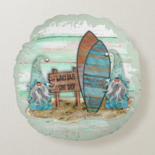 Tropical surfing Watercolor Beach Gnomes Rundes Kissen
