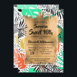 Tropical Sweet 16. Geburtstag Einladungen<br><div class="desc">Schlichte schwarze Punkte und farbenfrohe tropische Pflanze-Printmuster überlagert mit Goldfolie,  und Ihre Geburtstagsparty-Details in schicken Schriften eignen sich hervorragend für JEDEN Imitat Geburtstag. KOORDINIERENDE Artikel in unserem Geschäft verfügbar.</div>