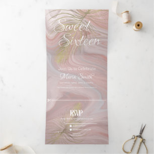Tropical Sweet 16 Liquid Marble   Agate Rosarot Dreifach Gefaltete Einladung
