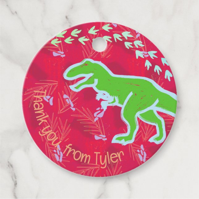 Tropical T-Rex Dinosaurier Tracks Geschenkanhänger (Vorderseite)