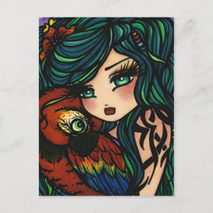 Tropical Tattoo Parrot Mermaid Fantasy Giro del Ma Postkarte