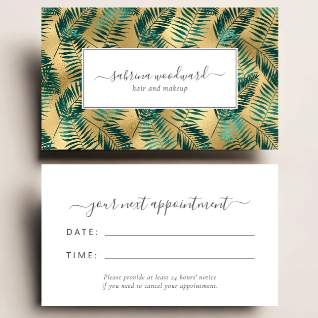 Tropical Teal Gold Foliage Pattern Appointment Visitenkarte (Von Creator hochgeladen)